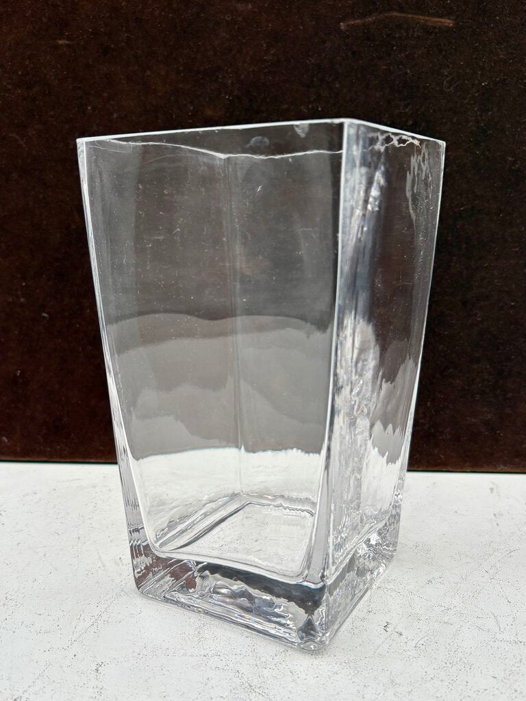 Unbranded Square Clear Blown Glass Tapered Sided Vase 7.5"