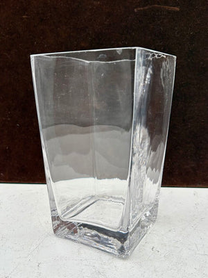 Unbranded Square Clear Blown Glass Tapered Sided Vase 7.5"