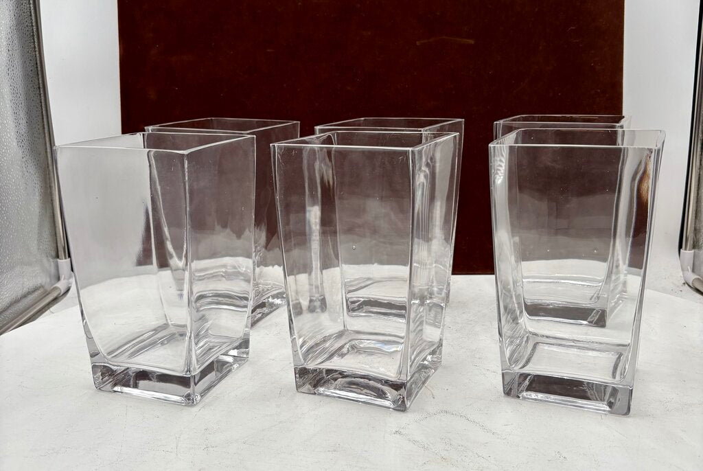 Unbranded Square Clear Blown Glass Tapered Sided Vase 7.5"