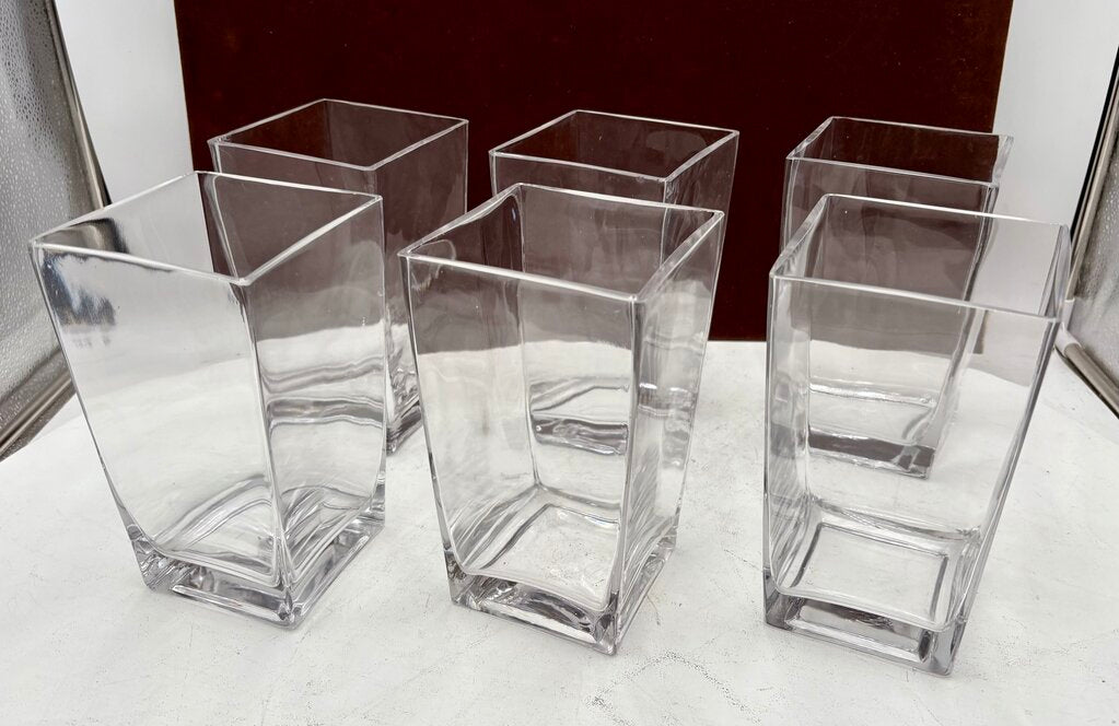 Unbranded Square Clear Blown Glass Tapered Sided Vase 7.5"