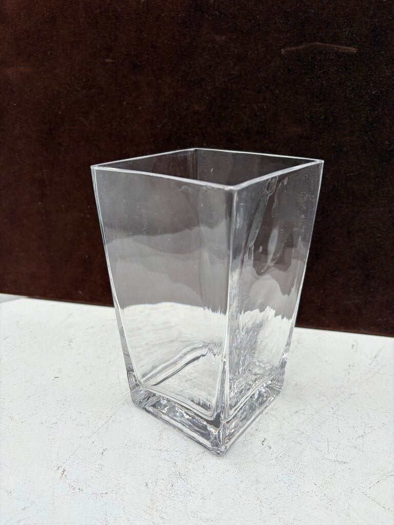 Unbranded Square Clear Blown Glass Tapered Sided Vase 7.5"