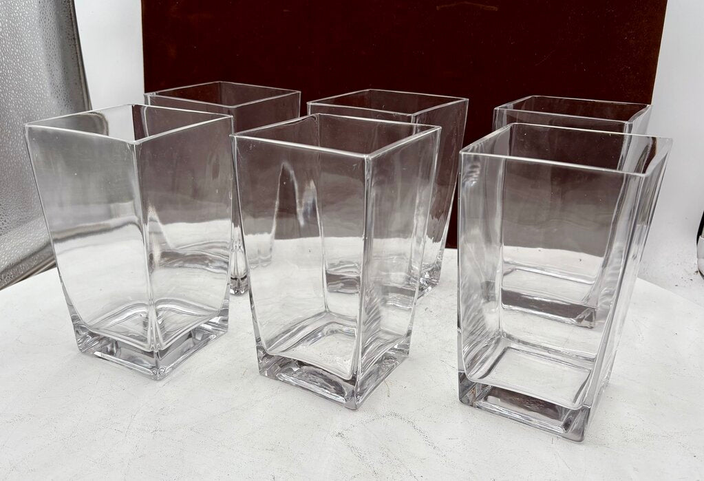 Unbranded Square Clear Blown Glass Tapered Sided Vase 7.5"