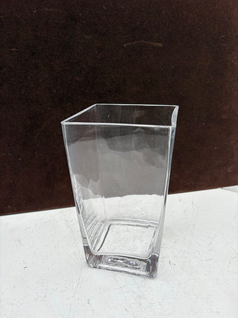 Unbranded Square Clear Blown Glass Tapered Sided Vase 7.5"