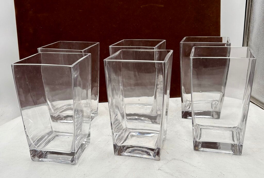 Unbranded Square Clear Blown Glass Tapered Sided Vase 7.5"