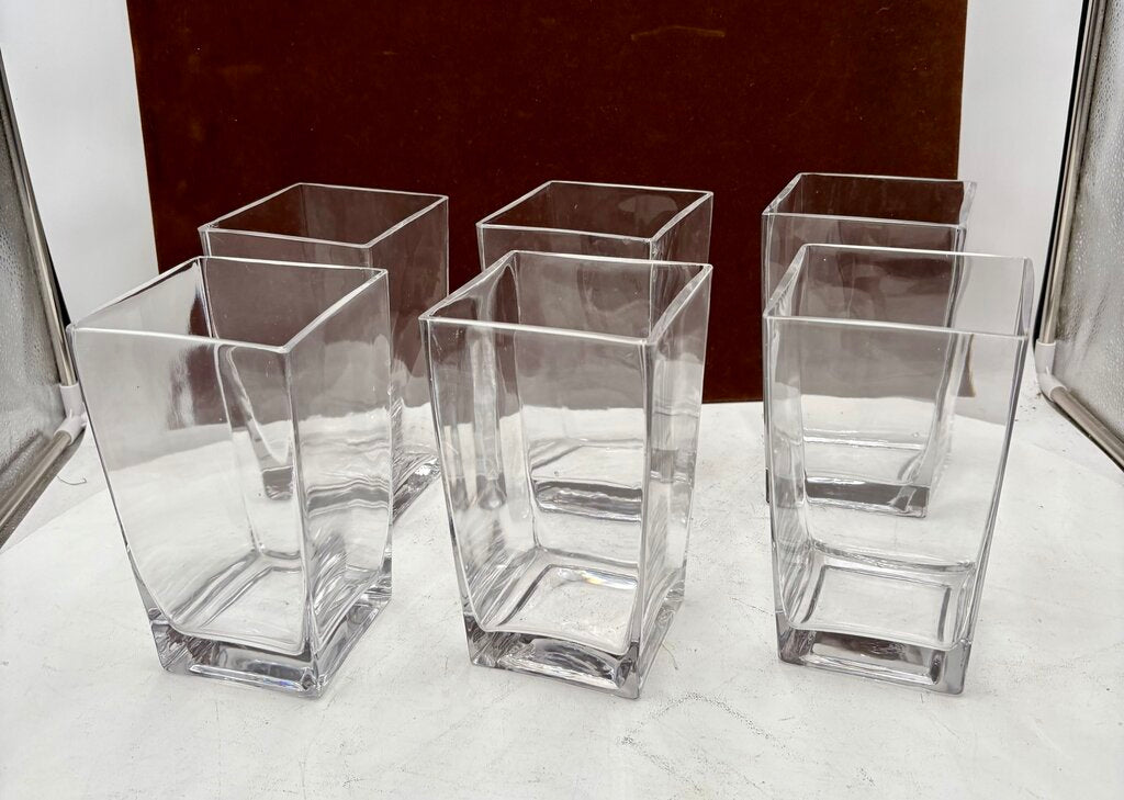 Unbranded Square Clear Blown Glass Tapered Sided Vase 7.5"