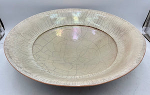 John Dermer Australian Pottery Stamped Ledge Beige Crackle Glazed Bowl 17.75"