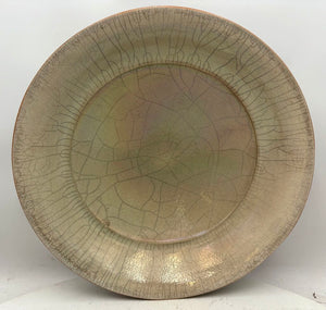 John Dermer Australian Pottery Stamped Ledge Beige Crackle Glazed Bowl 17.75"