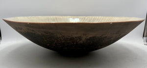 John Dermer Australian Pottery Stamped Ledge Beige Crackle Glazed Bowl 17.75"