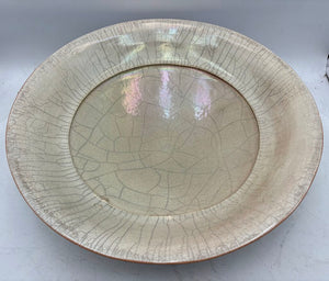 John Dermer Australian Pottery Stamped Ledge Beige Crackle Glazed Bowl 17.75"