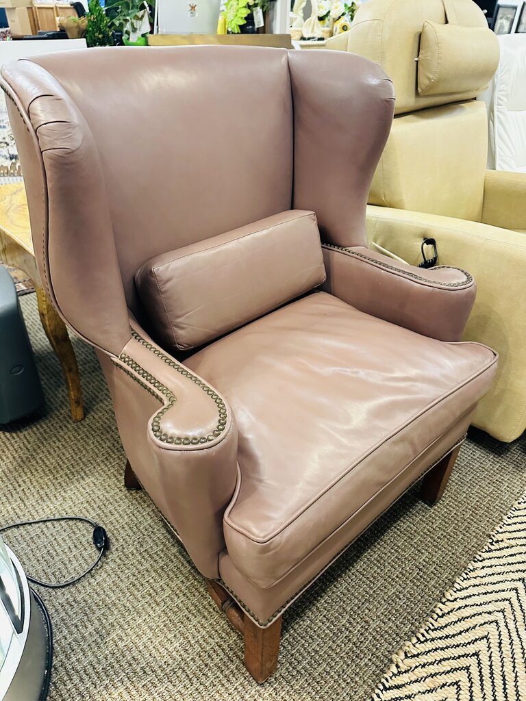 Leather Down Nailhead Wingback Chair