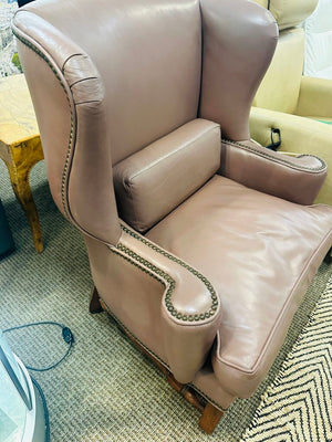 Leather Down Nailhead Wingback Chair