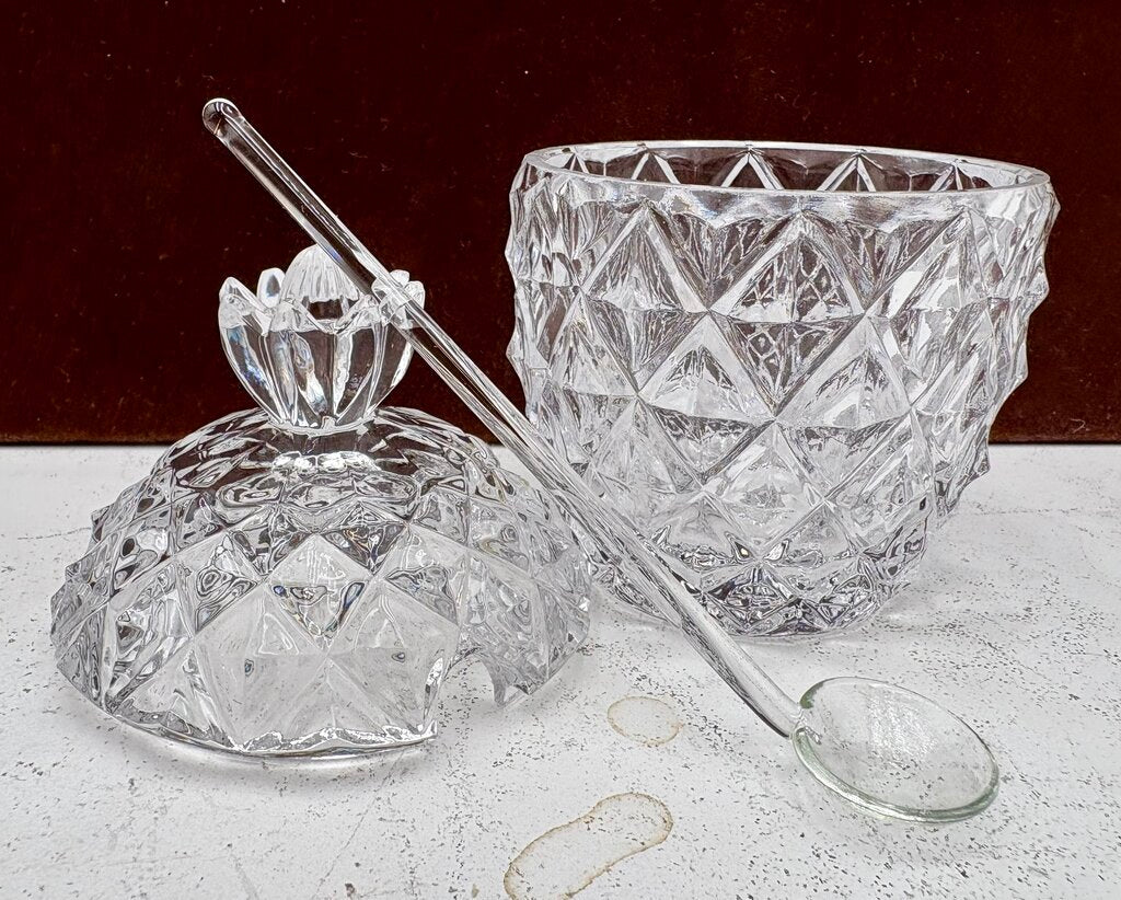 Mikasa Pineapple Crystal Lidded Condiment Jar & Spoon (3Pcs)