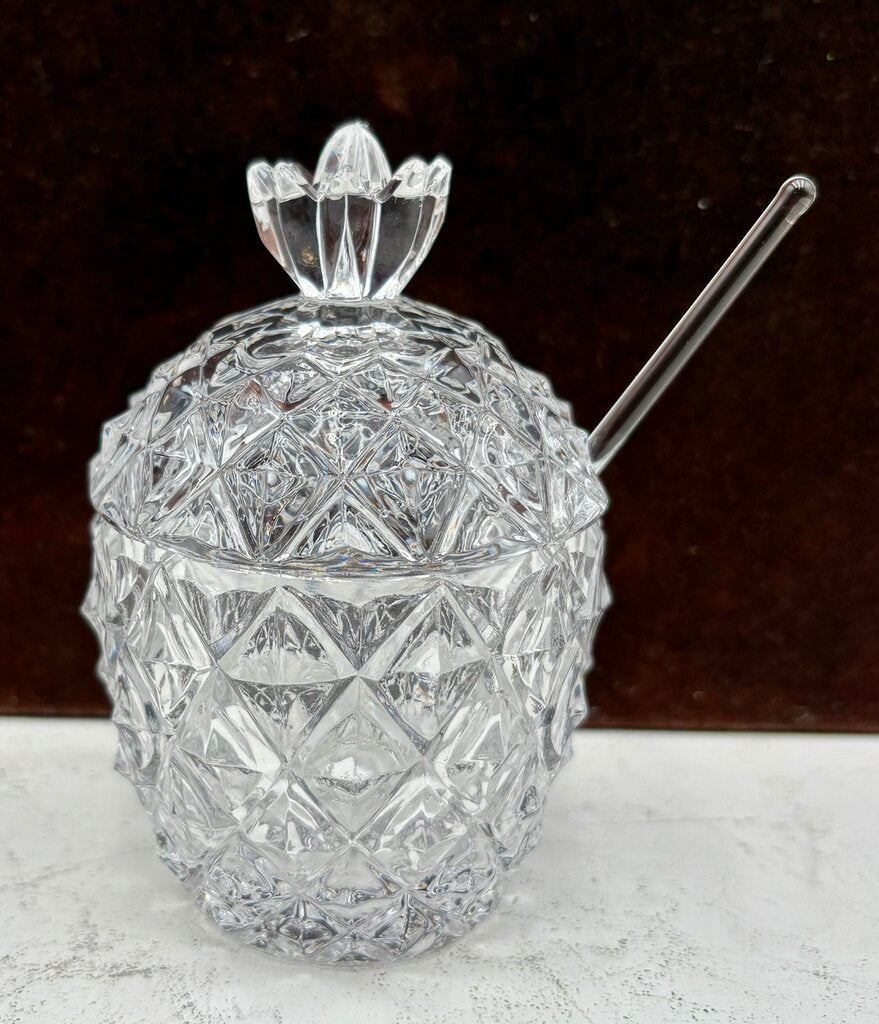 Mikasa Pineapple Crystal Lidded Condiment Jar & Spoon (3Pcs)