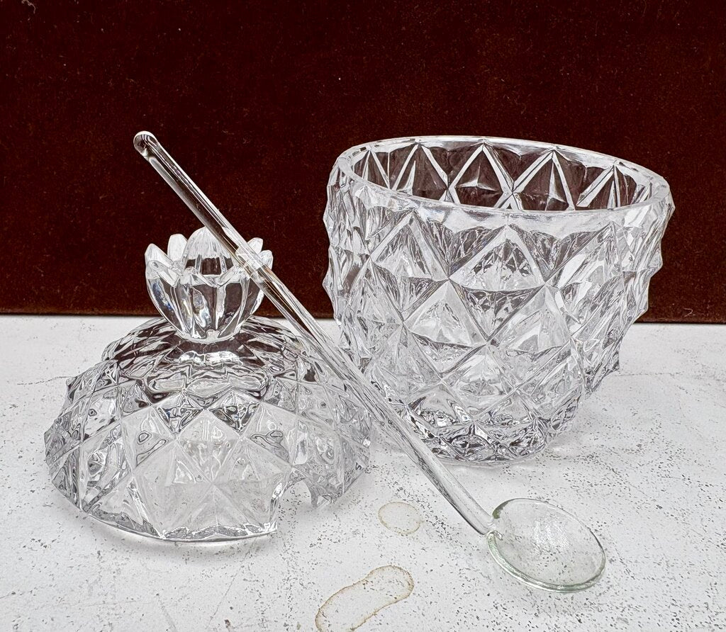 Mikasa Pineapple Crystal Lidded Condiment Jar & Spoon (3Pcs)