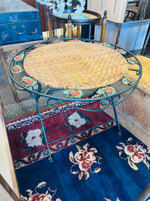Wrought Iron 20" Round Wicker Top Folding Table
