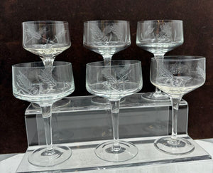 Unbranded Vintage Etched Wheat Design Blown Crystal Glasses 6" 10oz. (6Pcs)