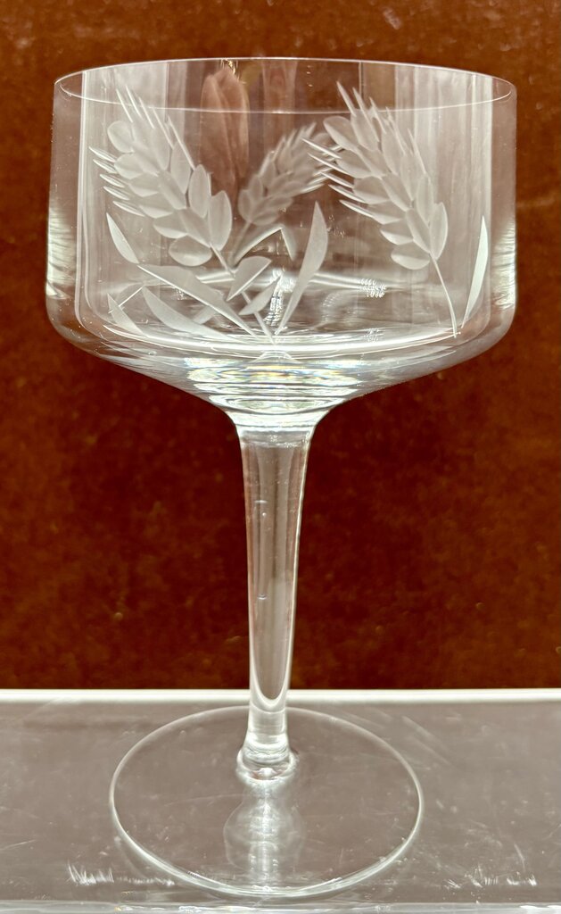 Unbranded Vintage Etched Wheat Design Blown Crystal Glasses 6" 10oz. (6Pcs)