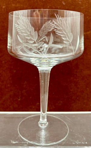 Unbranded Vintage Etched Wheat Design Blown Crystal Glasses 6" 10oz. (6Pcs)
