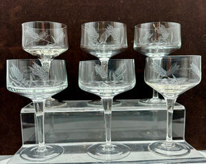 Unbranded Vintage Etched Wheat Design Blown Crystal Glasses 6" 10oz. (6Pcs)