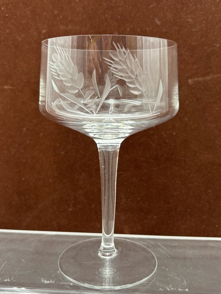 Unbranded Vintage Etched Wheat Design Blown Crystal Glasses 6" 10oz. (6Pcs)