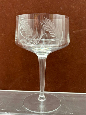 Unbranded Vintage Etched Wheat Design Blown Crystal Glasses 6" 10oz. (6Pcs)
