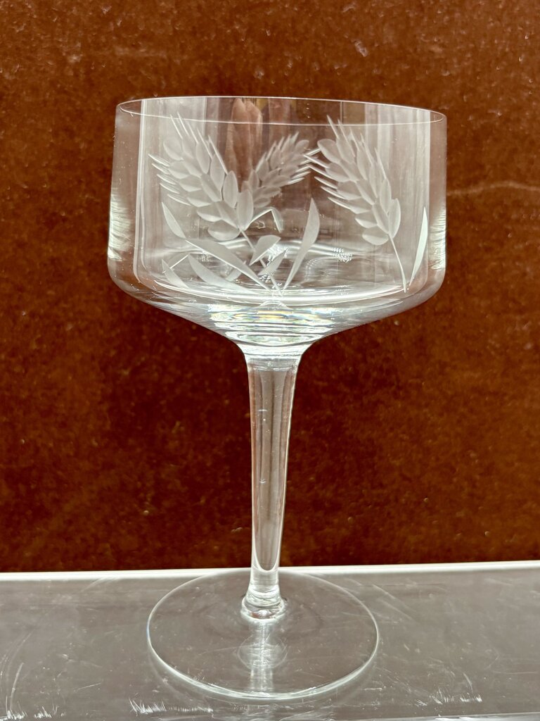 Unbranded Vintage Etched Wheat Design Blown Crystal Glasses 6" 10oz. (6Pcs)