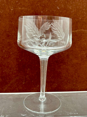 Unbranded Vintage Etched Wheat Design Blown Crystal Glasses 6" 10oz. (6Pcs)