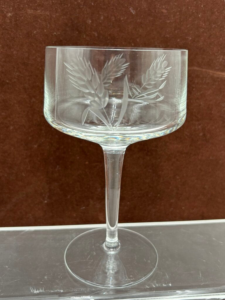 Unbranded Vintage Etched Wheat Design Blown Crystal Glasses 6" 10oz. (6Pcs)