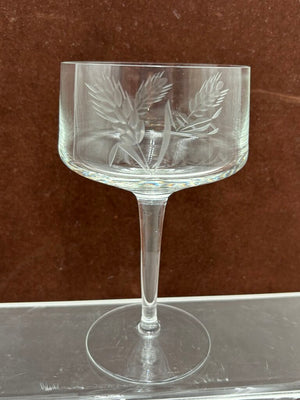 Unbranded Vintage Etched Wheat Design Blown Crystal Glasses 6" 10oz. (6Pcs)