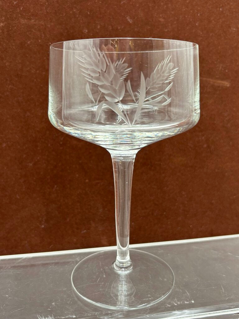 Unbranded Vintage Etched Wheat Design Blown Crystal Glasses 6" 10oz. (6Pcs)