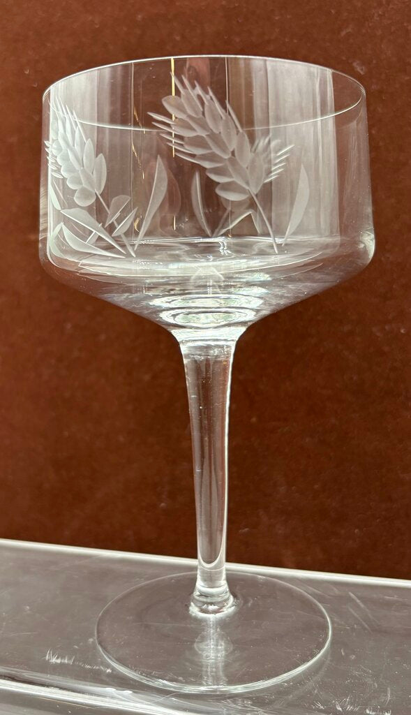 Unbranded Vintage Etched Wheat Design Blown Crystal Glasses 6" 10oz. (6Pcs)