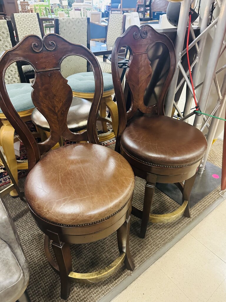 Wood & Leather Swivel Stools (pair)