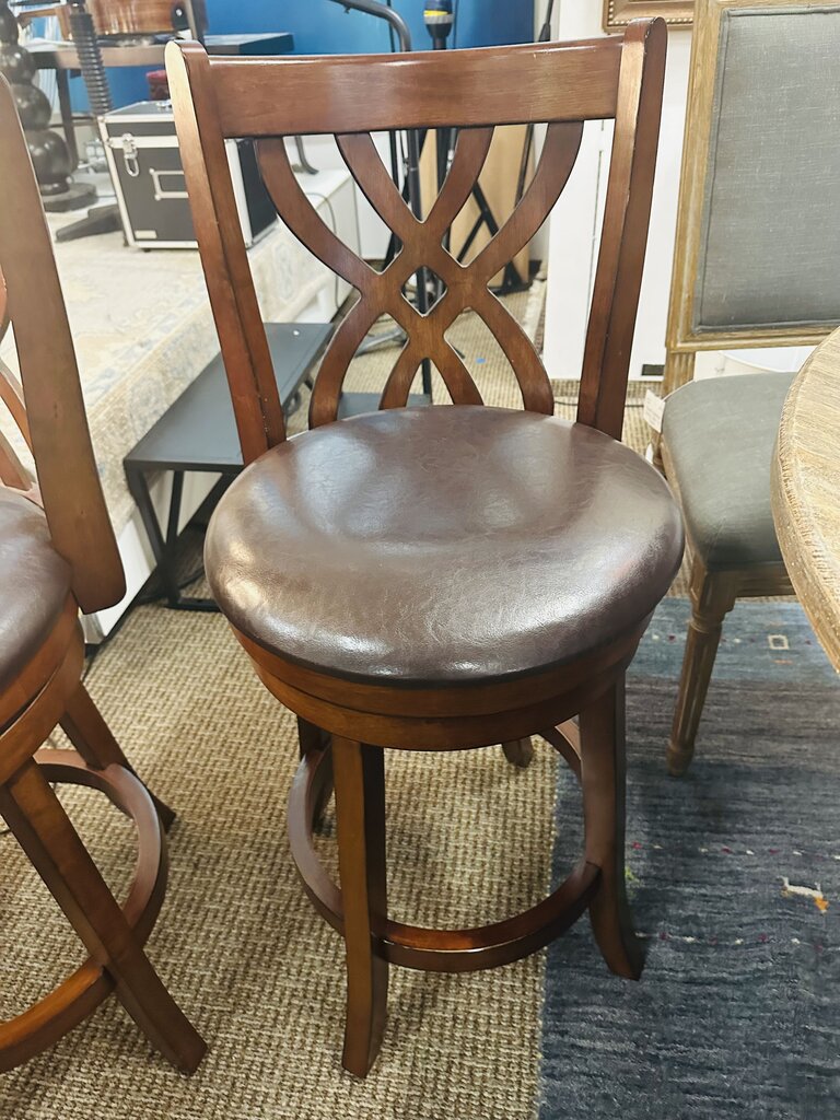 Wood & Leather Swivel Stools (pair)