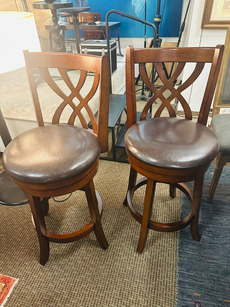 Wood & Leather Swivel Stools (pair)