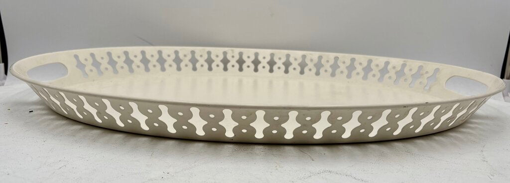 IKEA Romantisk White Oval Metal Tole Style Bar Tray