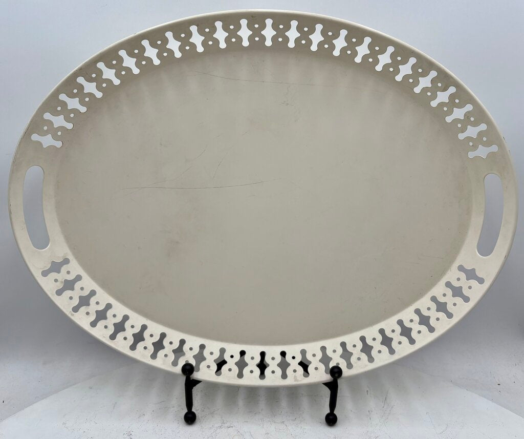 IKEA Romantisk White Oval Metal Tole Style Bar Tray