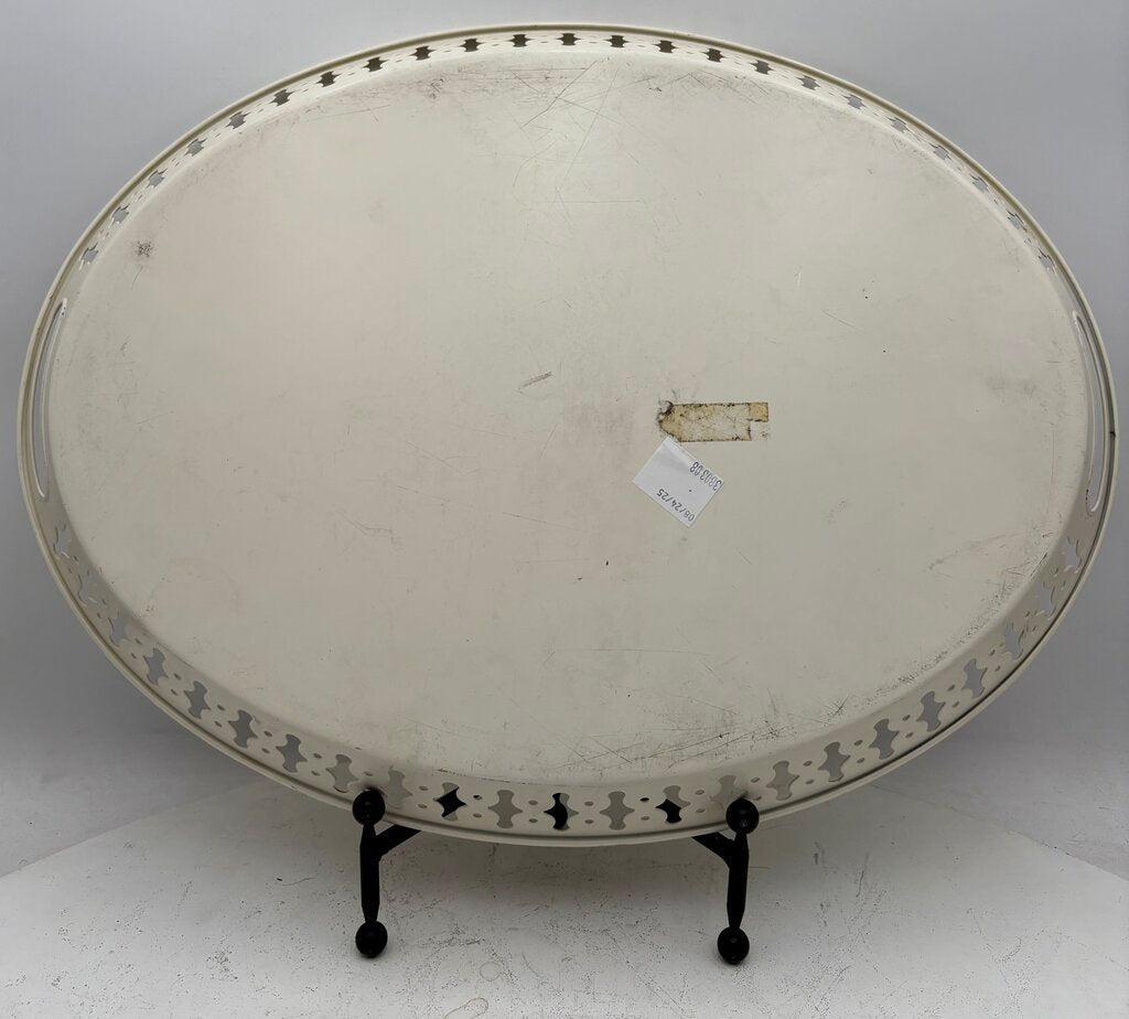 IKEA Romantisk White Oval Metal Tole Style Bar Tray
