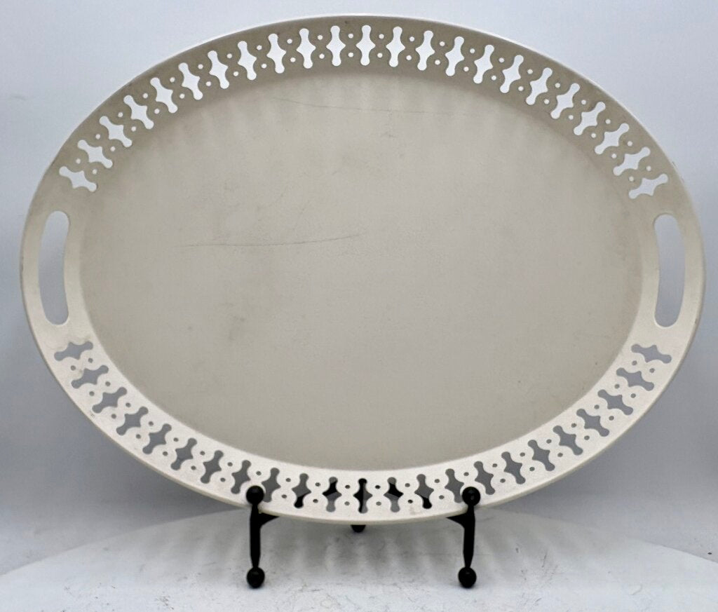 IKEA Romantisk White Oval Metal Tole Style Bar Tray