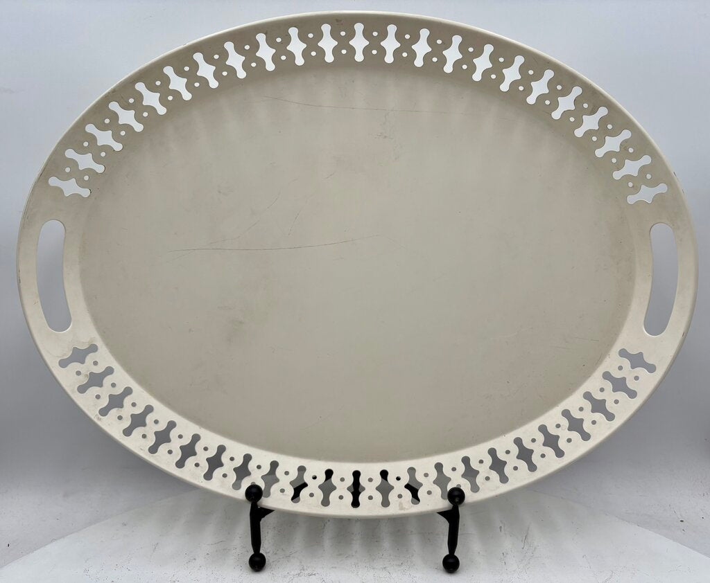 IKEA Romantisk White Oval Metal Tole Style Bar Tray