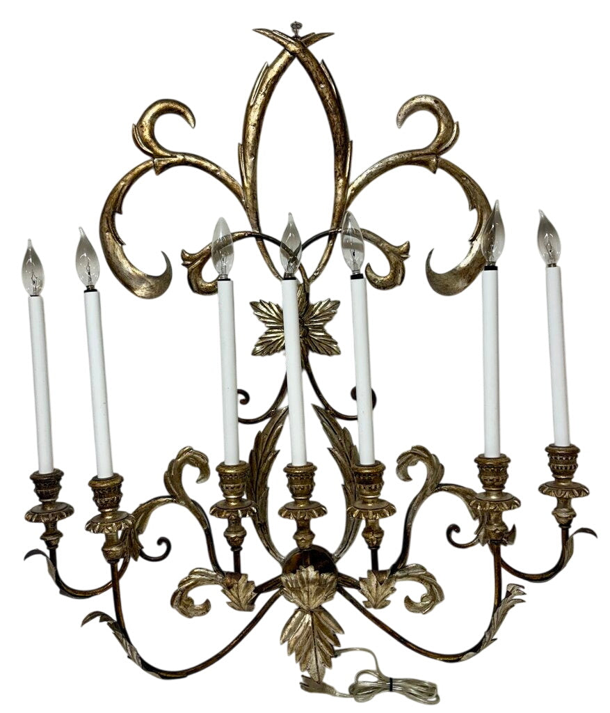 Custom Gilt Wrought Iron French Fleur de Lis Style 7 Wall Sconce by Miss Daisy's Consignment & Auction House
