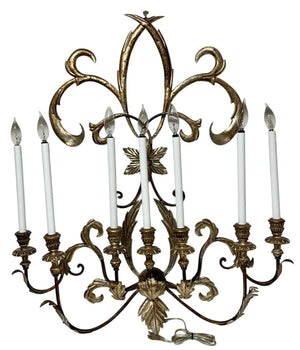 Custom Gilt Wrought Iron French Fleur de Lis Style 7 Wall Sconce by Miss Daisy's Consignment & Auction House
