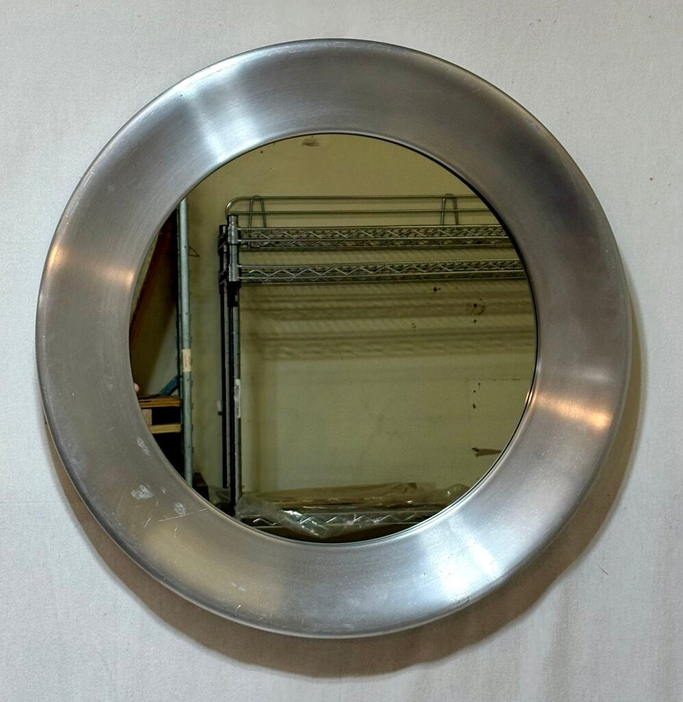 Glasmaster Markaryd Sweden 1970's Round Brushed Aluminum Mirror #131