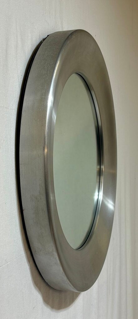 Glasmaster Markaryd Sweden 1970's Round Brushed Aluminum Mirror #131