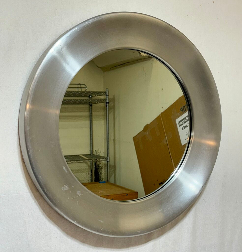 Glasmaster Markaryd Sweden 1970's Round Brushed Aluminum Mirror #131