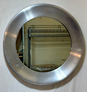 Glasmaster Markaryd Sweden 1970's Round Brushed Aluminum Mirror #131