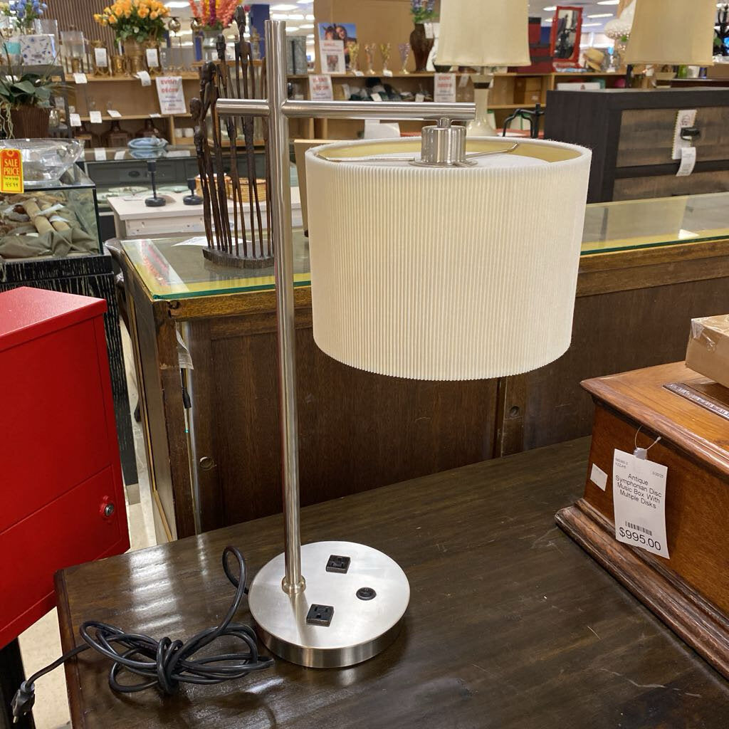 Scott Lamp Company Brushed Nickel Lamp w/ Electrical Outlets