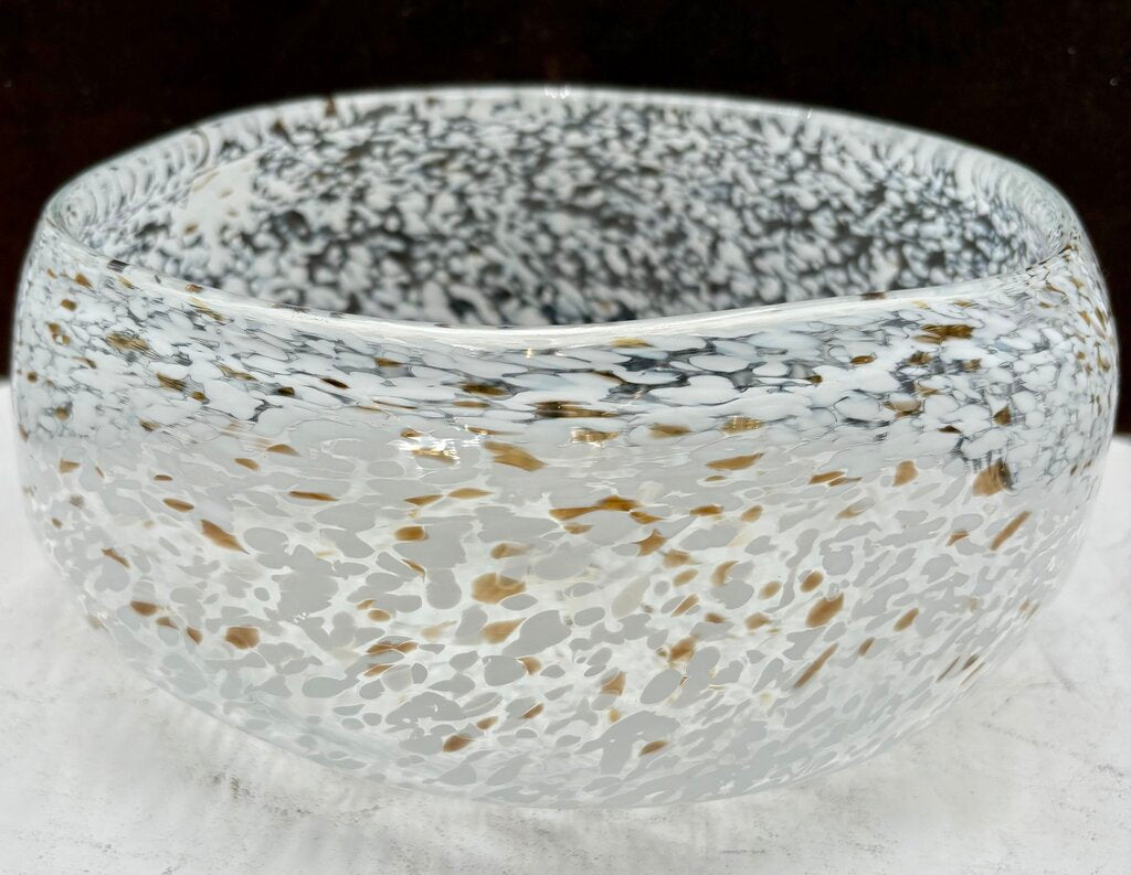 White & Brown Confetti Speckled Blown Glass Bowl