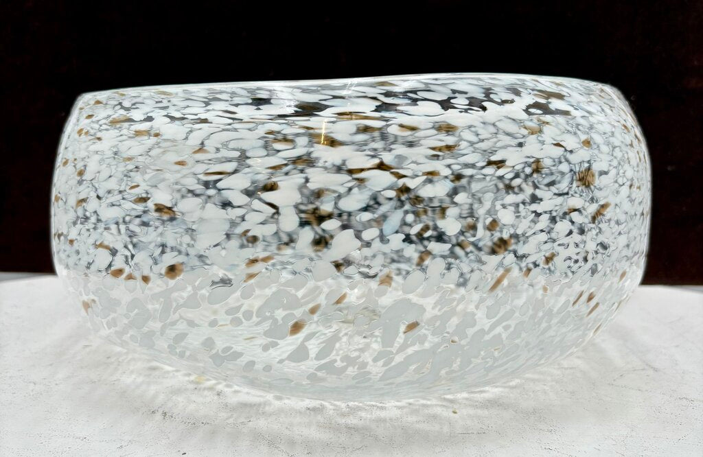 White & Brown Confetti Speckled Blown Glass Bowl