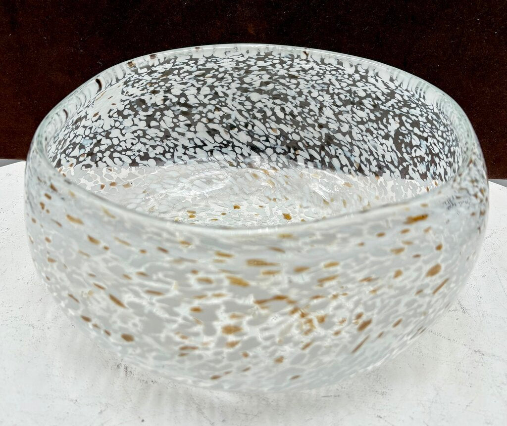 White & Brown Confetti Speckled Blown Glass Bowl