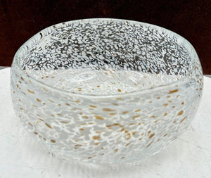 White & Brown Confetti Speckled Blown Glass Bowl